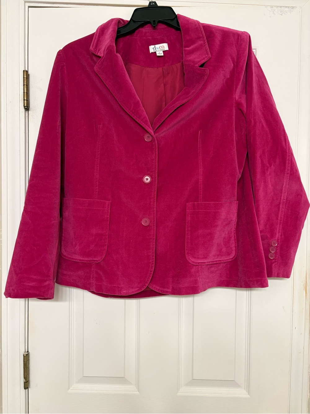 Denim & Co Women’s Pink Velour Blazer Single Button Pockets Jacket Size Large